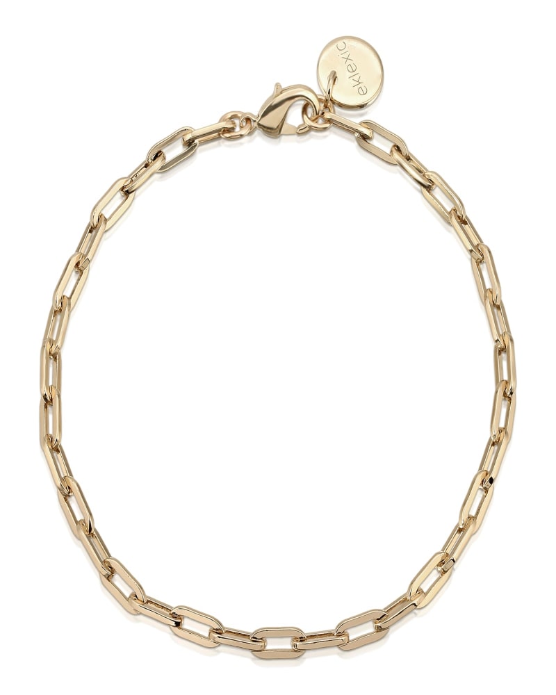 Front of a size 10" Medium Link Chain Bracelet 10" Gold in Gold by Eklexic. | dia_product_style_image_id:282594